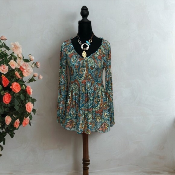 Melissa Paige  Top/ Blouse  Blues and Orange Colorful Paisley Design - Picture 1 of 7